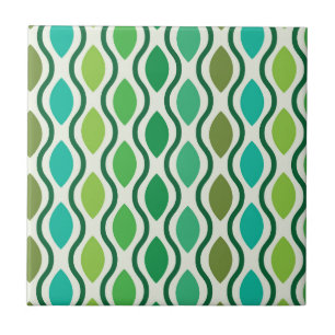 Mid Century Modern Green Teal Ogee pattern  Tile