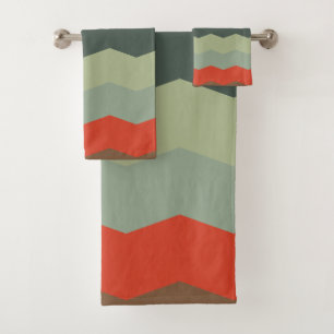 Mid-Century Modern Greens and orange      Bath Towel Set