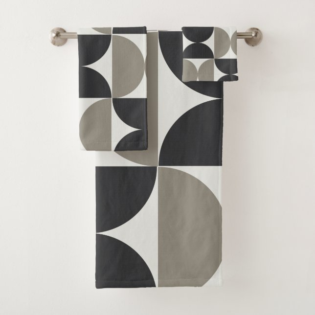 Mid-Century Modern Grey and Gunmetal   Bath Towel Set (Insitu)