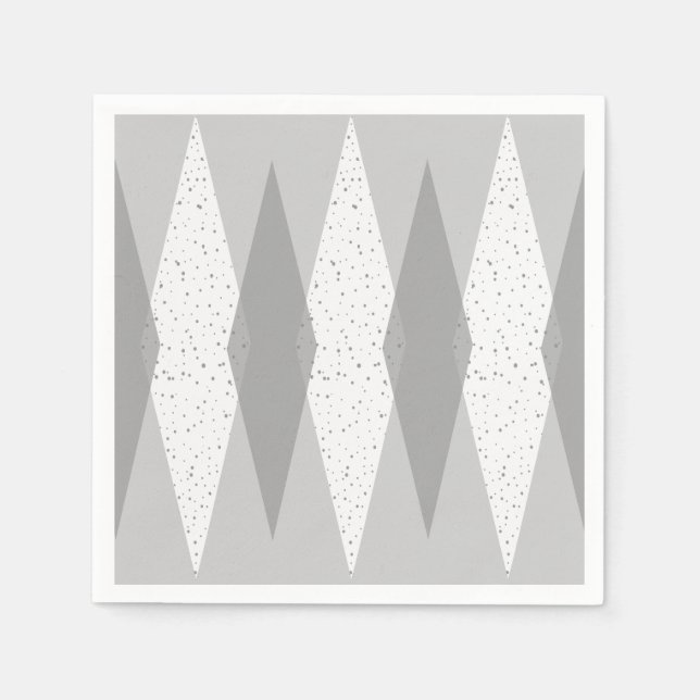 Mid Century Modern Grey Argyle Paper Napkins (Front)