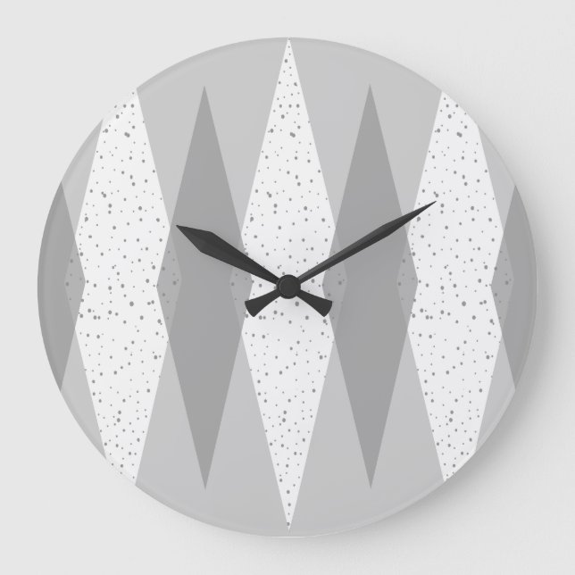Mid Century Modern Grey Argyle Round Wall Clock (Front)
