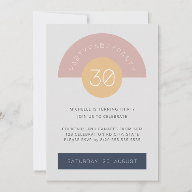 Mid Century Modern Grey Pink Geo 30th Birthday Invitation (Front)