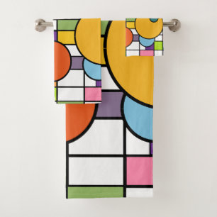 Mid-Century Modern Grid Bath Towel Set