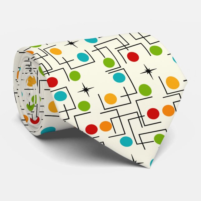 Mid-Century Modern Grid Pattern Yellow Tie (Rolled)