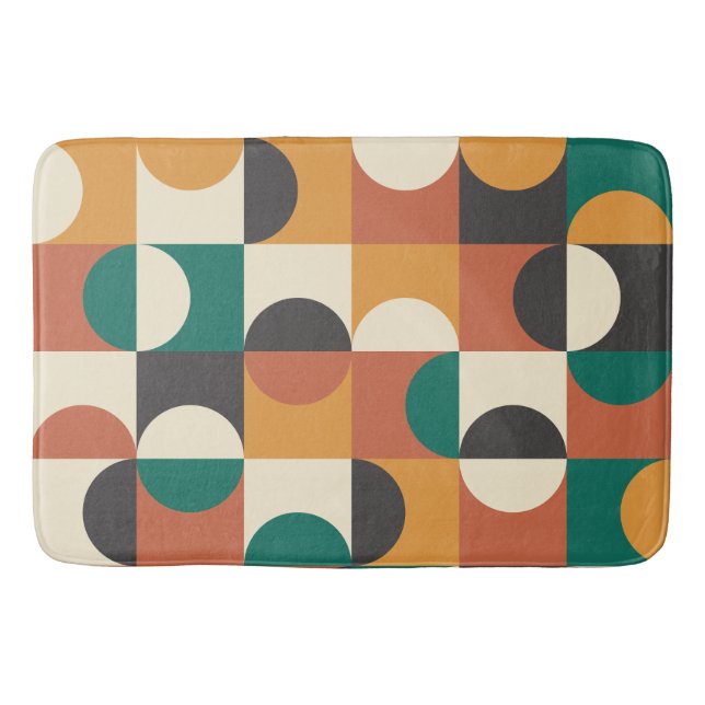 Mid Century Modern Half circles green and orange Bath Mat (Front)