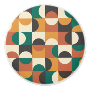 Mid Century Modern Half circles green and orange Ceramic Knob