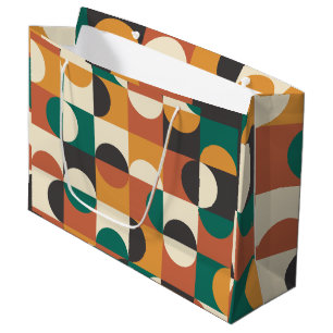 Mid Century Modern Half circles green and orange Large Gift Bag