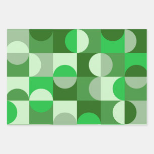 Mid Century Modern Half Circles Green Grey Wrapping Paper Sheet