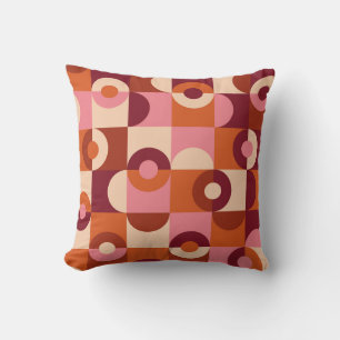 Mid Century Modern Half Circles Pink orange Cushion