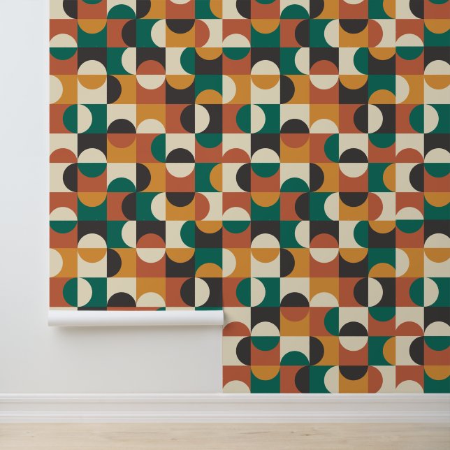 Mid Century Modern Half circles teal orange  Wallpaper (Application)