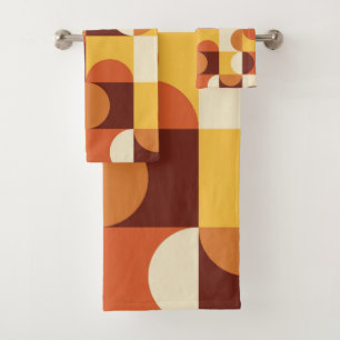 Mid Century Modern Half circles  yellow and orange Bath Towel Set