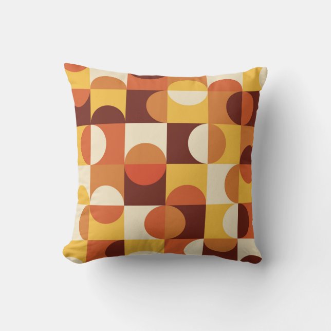 Mid Century Modern Half circles  yellow and orange Cushion (Front)