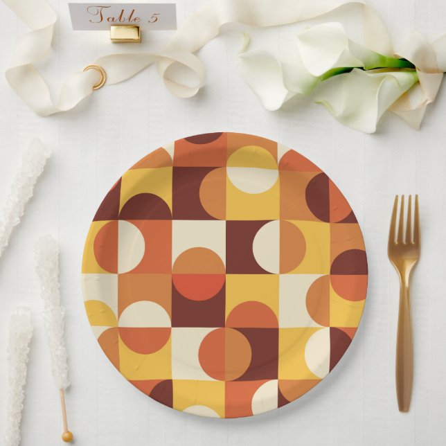 Mid Century Modern Half circles  yellow and orange Paper Plate (Wedding)