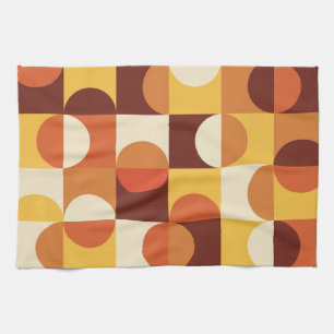 Mid Century Modern Half circles  yellow and orange Tea Towel