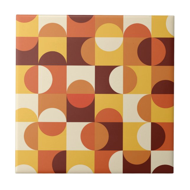 Mid Century Modern Half circles  yellow and orange Tile (Front)