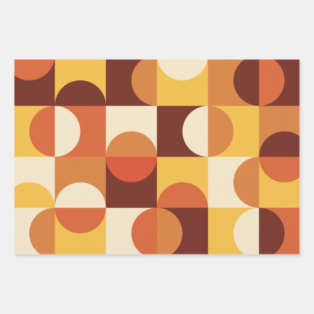 Mid Century Modern Half circles  yellow and orange Wrapping Paper Sheet (Front)