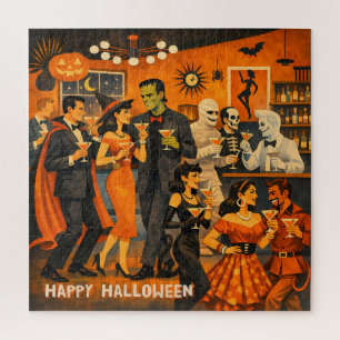 Mid Century Modern Halloween Martini Party Jigsaw Puzzle