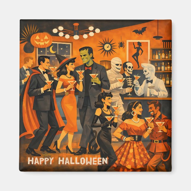 Mid Century Modern Halloween Martini Party Magnet (Front)