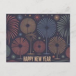 Mid-Century Modern "Happy New Year" Illustration Postcard
