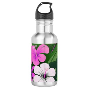 Mid-Century Modern Hawaiian Hibiscus and Plumeria 532 Ml Water Bottle