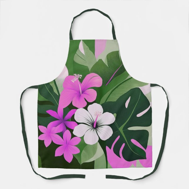 Mid-Century Modern Hawaiian Hibiscus and Plumeria Apron (Front)