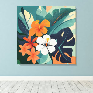 Mid-Century Modern Hawaiian Hibiscus and Plumeria Canvas Print