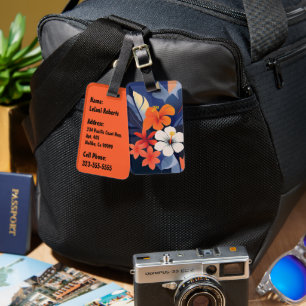 Mid-Century Modern Hawaiian Hibiscus and Plumeria Luggage Tag
