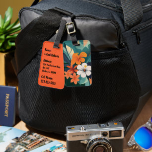 Mid-Century Modern Hawaiian Hibiscus and Plumeria Luggage Tag