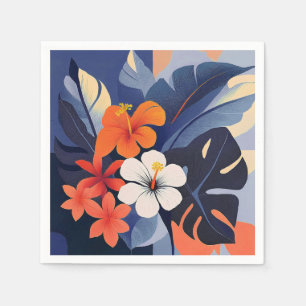 Mid-Century Modern Hawaiian Hibiscus and Plumeria Napkin