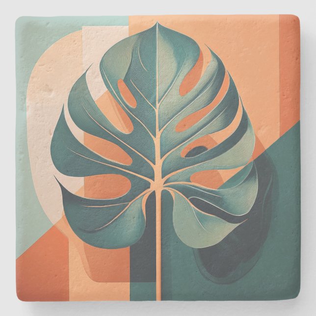Mid-Century Modern Hawaiian Hibiscus and Plumeria Stone Coaster (Front)