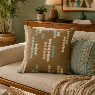 Mid Century Modern Hawaiian Pewa Geometric Cushion