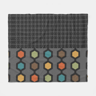 Mid Century Modern Hexagons Black Colourful Fleece Blanket