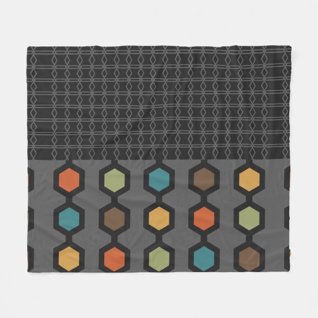 Mid Century Modern Hexagons Black Colourful Fleece Blanket (Front (Horizontal))