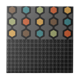 Mid Century Modern Hexagons Black Colourful Tile