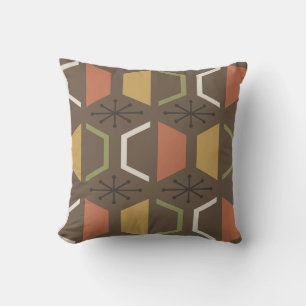 Mid Century Modern Hexagons Brown Cushion