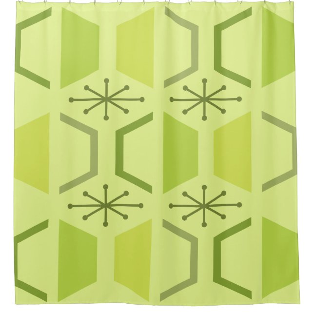 Mid Century Modern Hexagons Chartreuse Shower Curtain (Front)