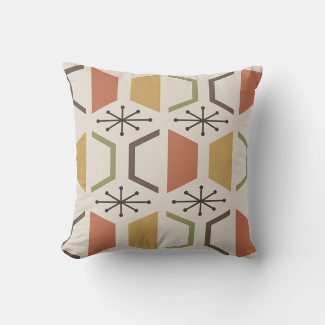 Mid Century Modern Hexagons Multicolored Cushion (Front)