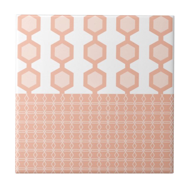 Mid Century Modern Hexagons Pastel Peach Tile (Front)