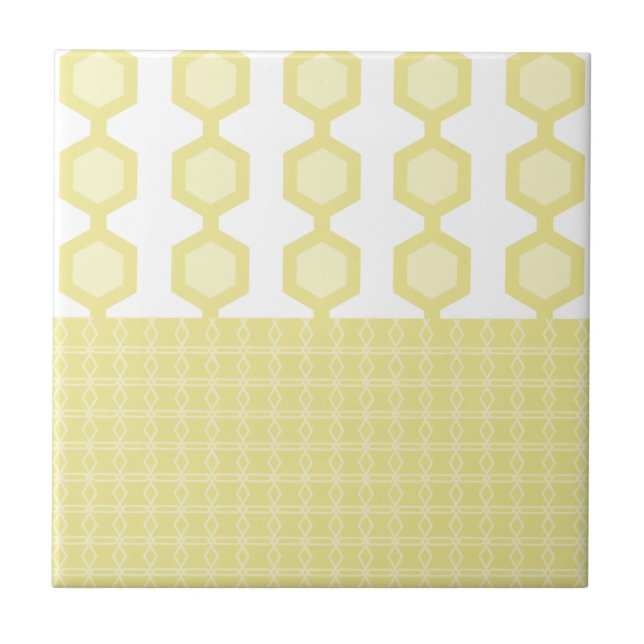 Mid Century Modern Hexagons Pastel Yellow Tile (Front)