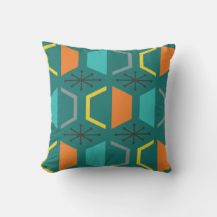 Mid Century Modern Hexagons Teal Cushion