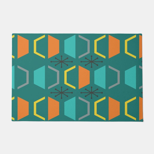 Mid Century Modern Hexagons Teal Doormat (Front)