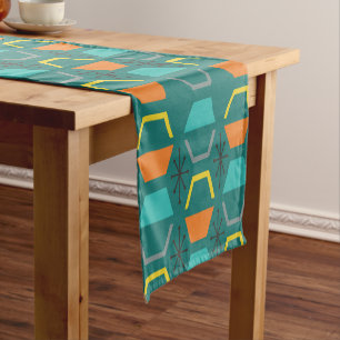 Mid Century Modern Hexagons Teal Short Table Runner