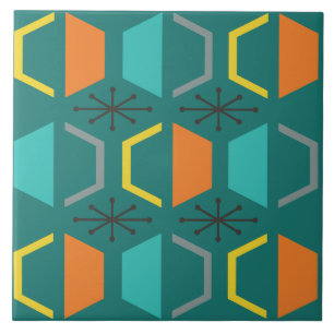 Mid Century Modern Hexagons Teal Tile