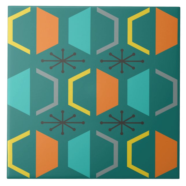 Mid Century Modern Hexagons Teal Tile (Front)