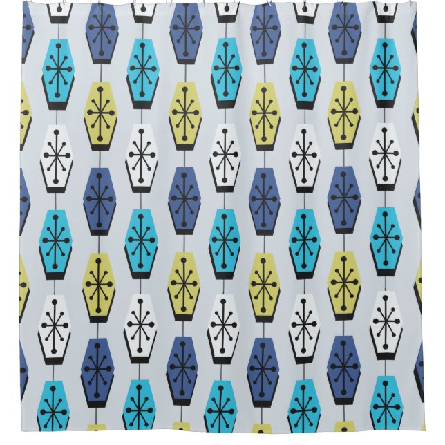 Mid Century Modern Hexagons Turquoise Shower Curtain (Front)