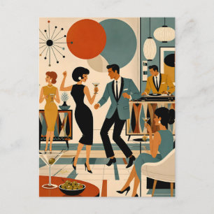 Mid Century Modern Hip Martini Dance Party Postcard