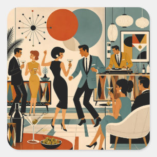 Mid Century Modern Hip Martini Dance Party Square Sticker