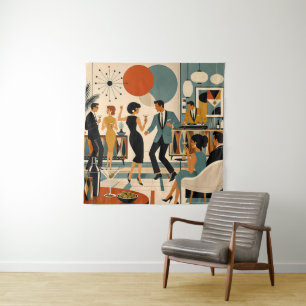 Mid Century Modern Hip Martini Dance Party Tapestry