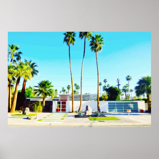 Mid-Century Modern Home Photo Illustration Poster (Front)