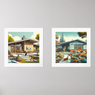 Mid Century Modern Homes / Digital Watercolor 